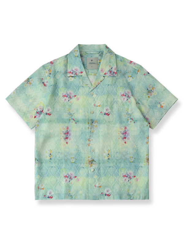 キューバカラーのヴィンテージ花柄ハワイアン半袖シャツの正面図