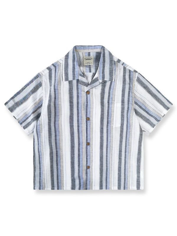レトロシルエットのストライプ半袖シャツ正面図