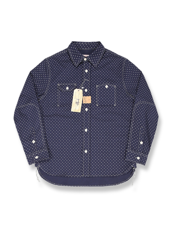 製品画像: インディゴスター抜染アメリカンレトロワークポケット長袖シャツの全体図