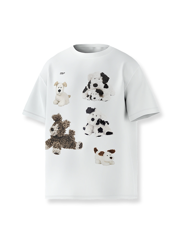 ぬいぐるみ犬のプリント付き半袖Tシャツ全体図
