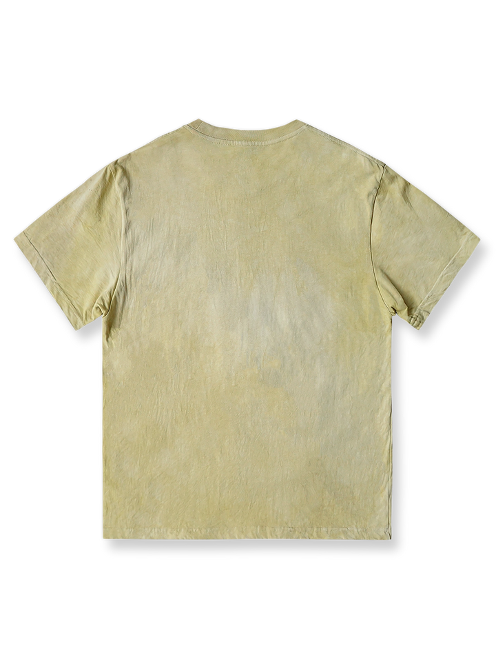 260gのヘビーウェイトピュアコットン製ハンドメイド植物染めTシャツの平置き画像