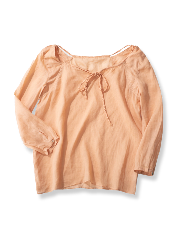 PESSOA CLUB フレンチレトロ スタイル オレンジブロッサム リネン織りシャツ全体像