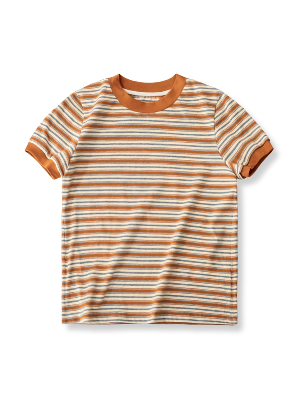 製品画像: アメリカンレトロなコントラストカラー ストライプ Tシャツ全体画像
