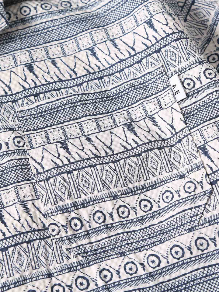 民族風ストライプ柄ハワイアン半袖シャツの素材ディテール
