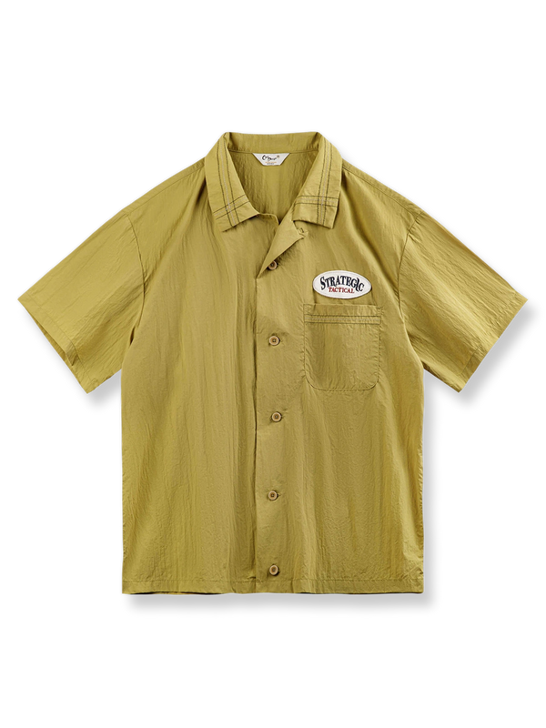 アメリカンヴィンテージシワ感キューバカラー半袖シャツの平置き画像