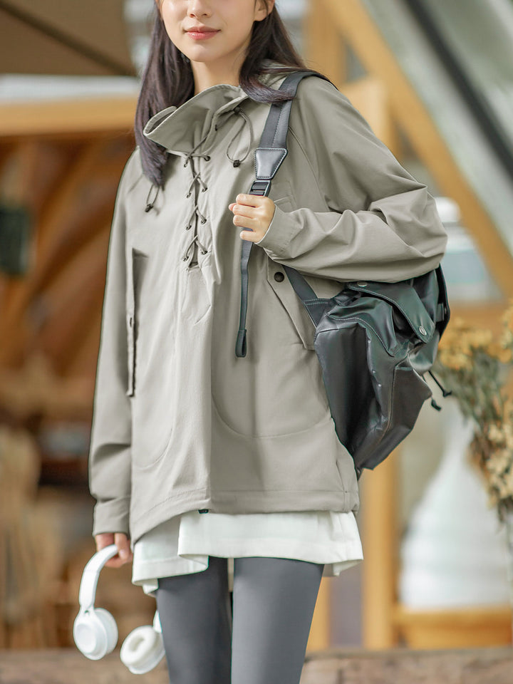 - モデル画像：モデルが着用した美式カジュアルフーデッドジャケットのコーディネート