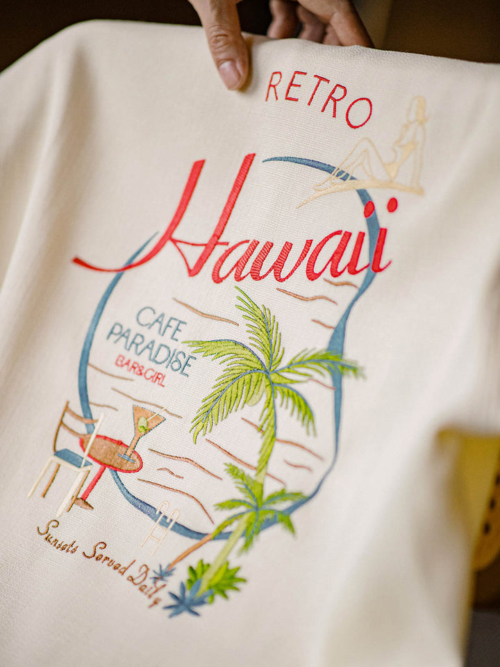 アメリカンヴィンテージハワイアン刺繍半袖シャツのディテール