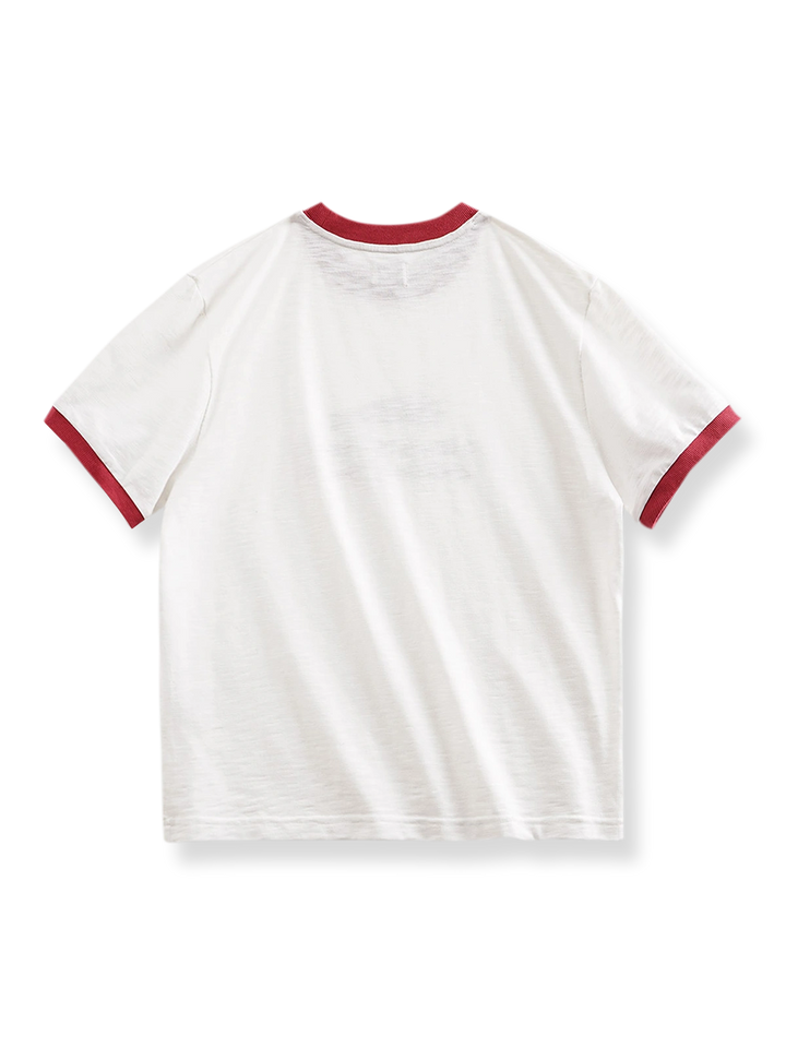 製品画像: イラスト風プリントロゴ半袖Tシャツの反面図