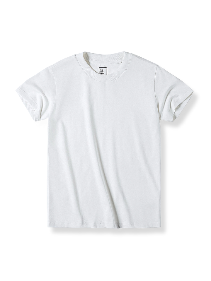 PESSOA CLUB ベーシックなピュアホワイトのピュアコットン半袖Tシャツ正面展示