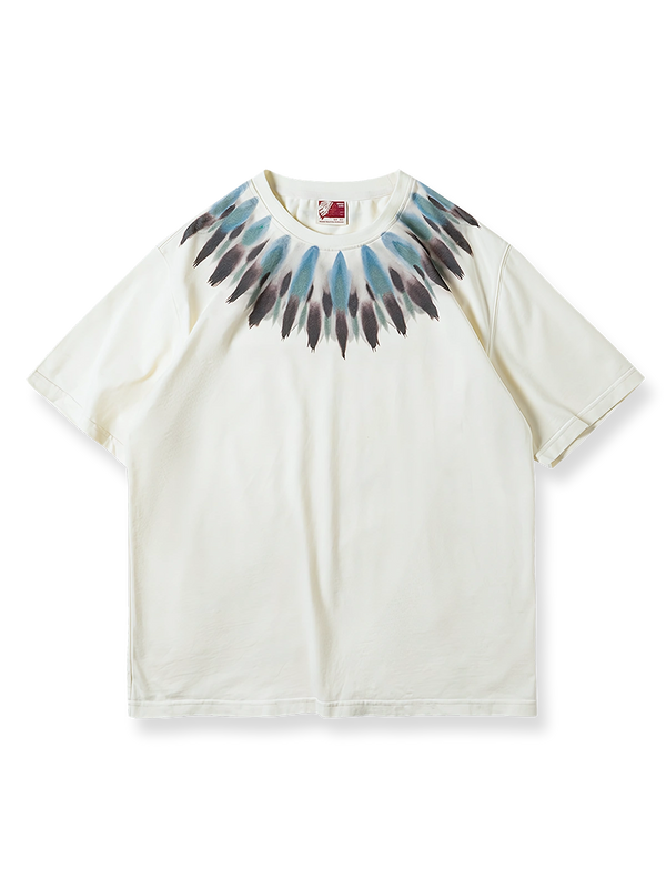 製品画像：アメリカンヴィンテージ風インディアンスタイルプリントコットンTシャツの正面図