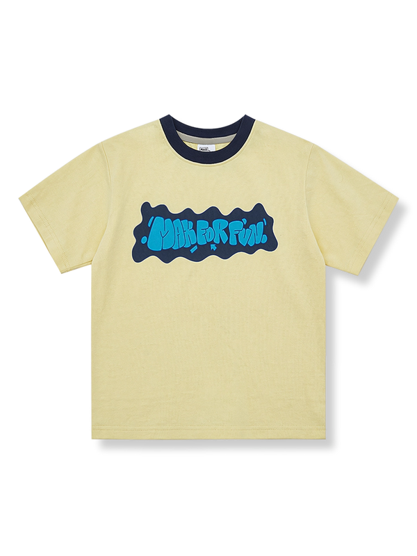 製品画像: 子供用カラーブロックアルファベットプリント半袖Tシャツの正面画像