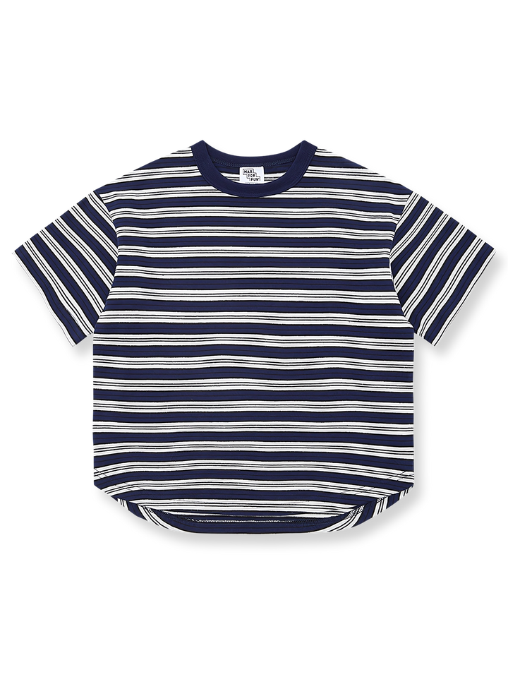 製品画像: 子供用ストライプワイドソフト半袖Tシャツの正面画像