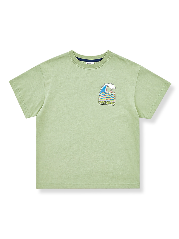 製品画像: 子供用ウェーブプリントコットン半袖Tシャツの正面画像
