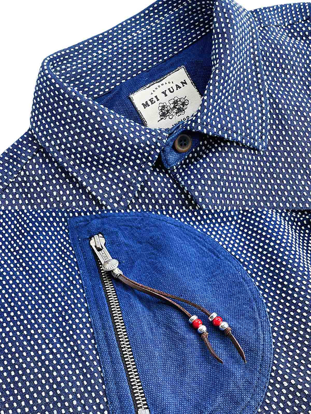  藍染刺し子ワークシャツジャケット細部展示図