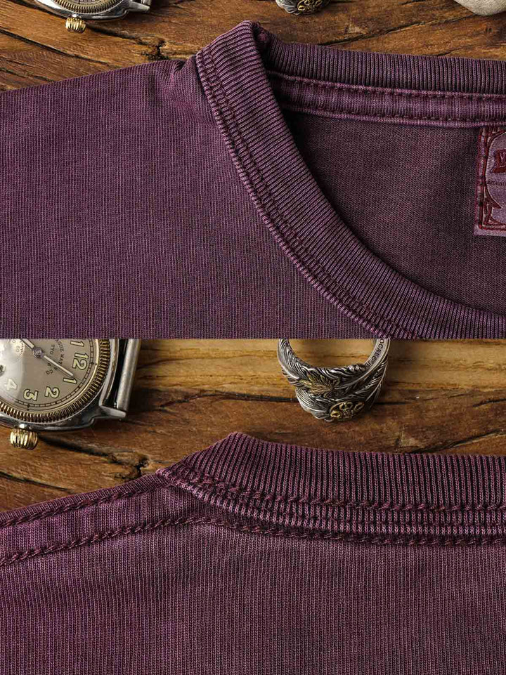 Tシャツの詳細、ヴィンテージ加工と胸ポケット