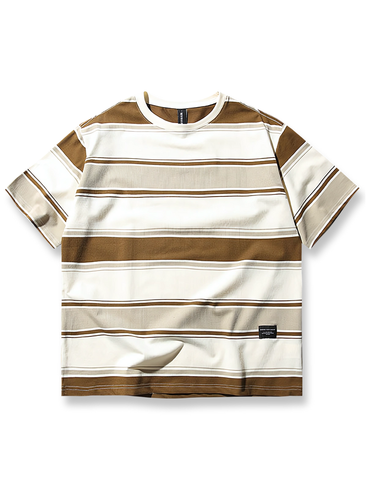 製品画像: ストライプ切り替えのゆったりシルエット半袖Tシャツ