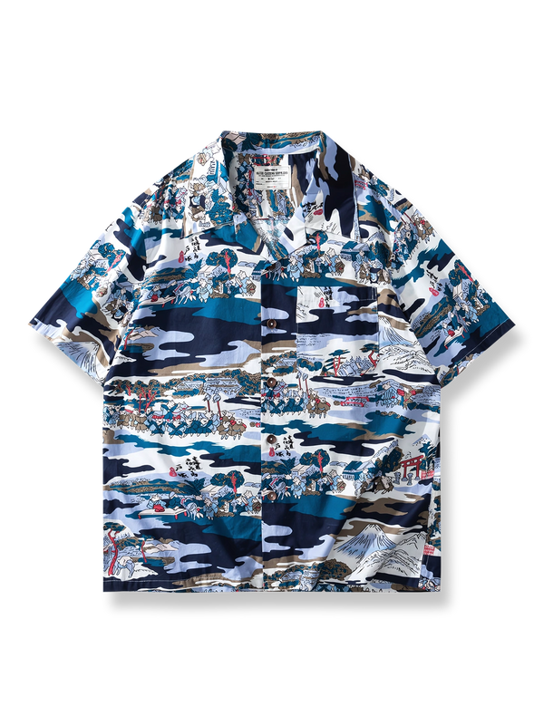 浮世絵風ハワイアン半袖シャツ