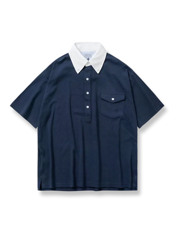  ニットシアサッカーハーフプルオーバー半袖シャツの正面図