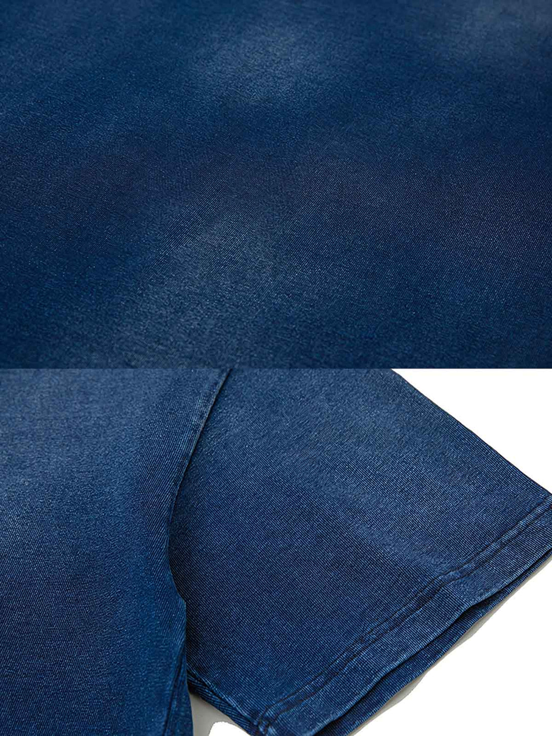 詳細画像: Tシャツの藍染めディテールと「retain」プリントデザイン