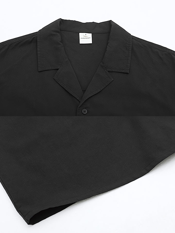 エンザイムウォッシュ加工のアメリカンキューバカラーワークポケット付きショートスリーブシャツのディテール