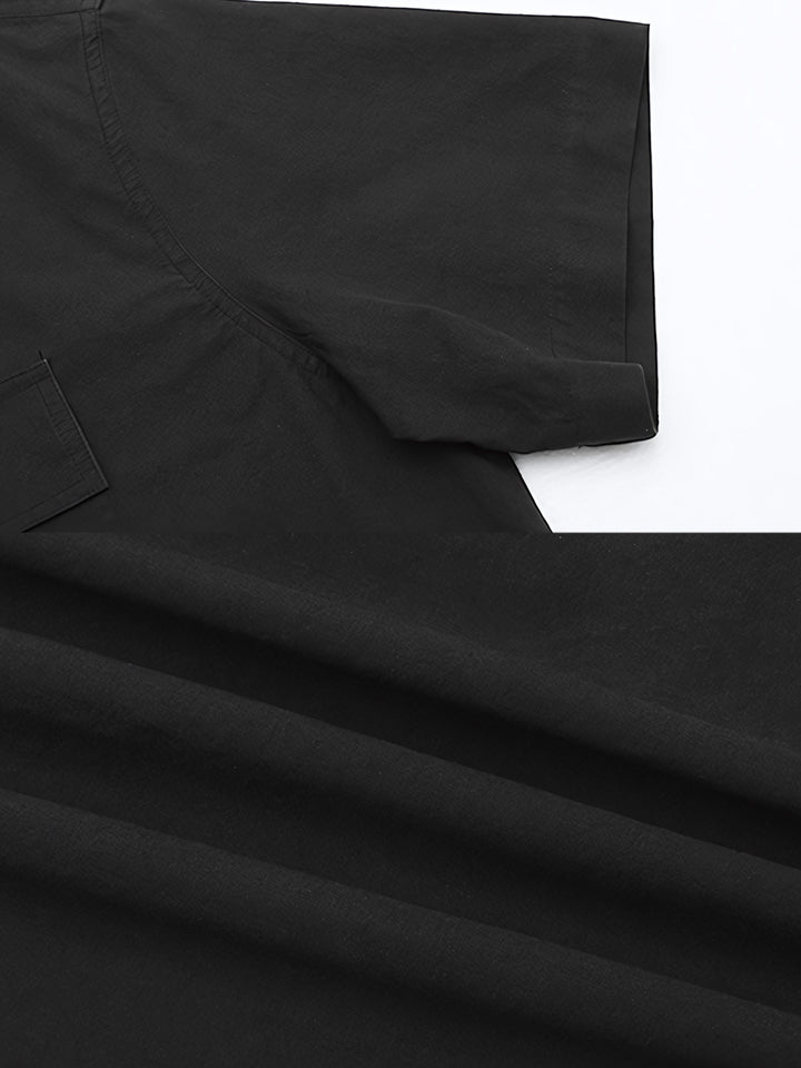 エンザイムウォッシュ加工のアメリカンキューバカラーワークポケット付きショートスリーブシャツのディテール
