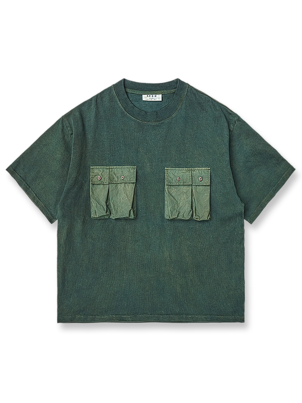 手工古法植物染四ポケット付き半袖Tシャツの正面図