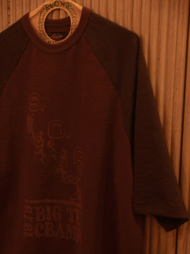 ヴィンテージラグランスリーブ配色半袖Tシャツの織りのディテール