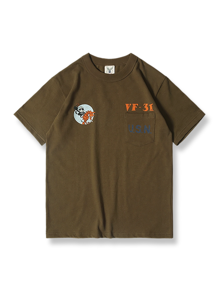  U.S.NAVY VF-31中隊のフェリックス猫ヴィンテージポケット半袖Tシャツの全体像