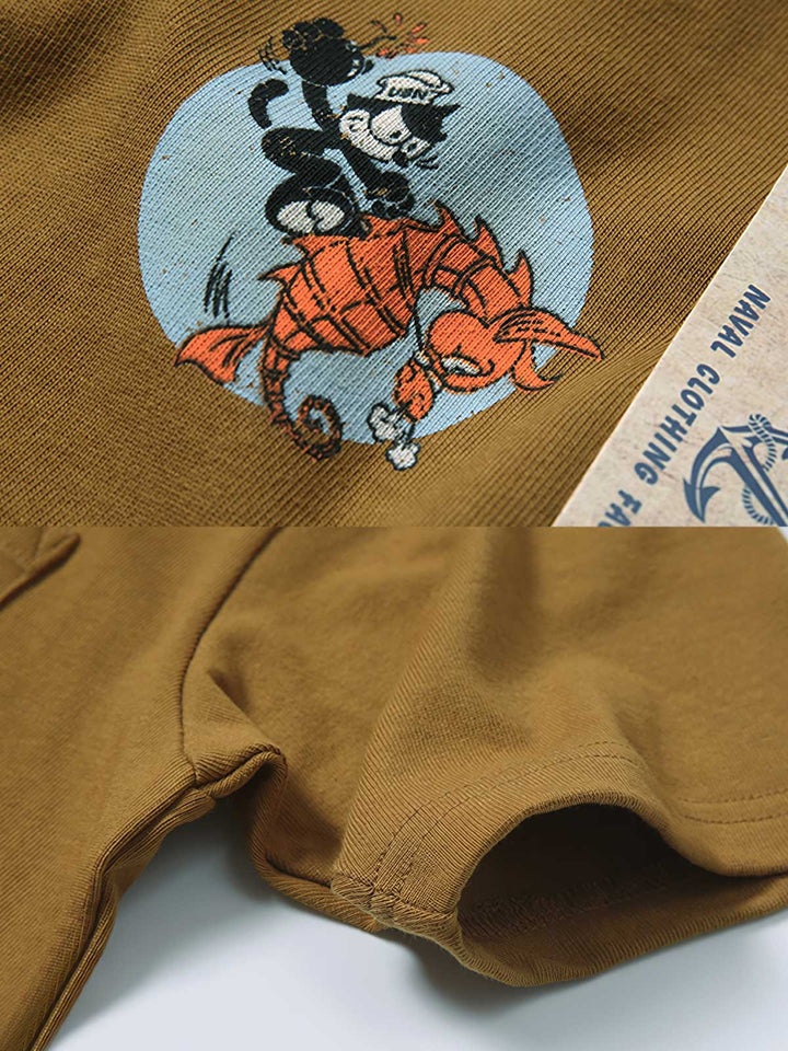  U.S.NAVY VF-31中隊のフェリックス猫ヴィンテージポケット半袖Tシャツのプリントのディテール