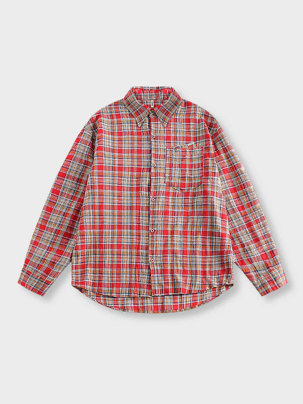 赤タータンチェック柄 長袖シャツ