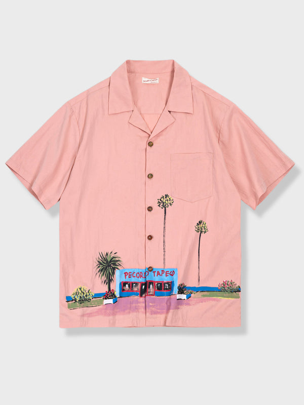 ピンク色 油絵プリントシャツ