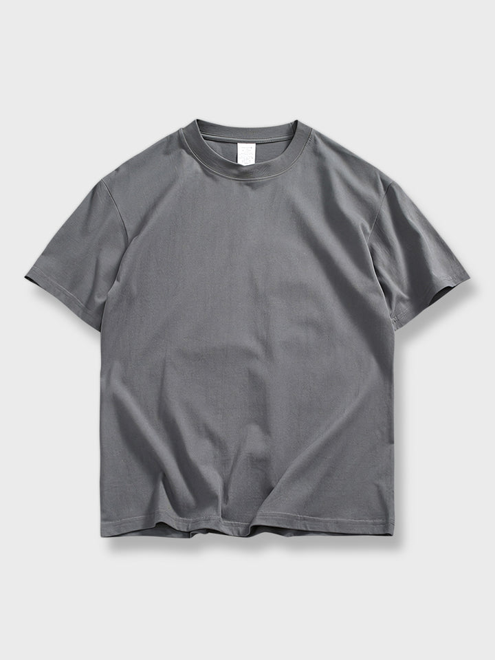 シンプルな無地の230g純綿リブ編みクルーネックTシャツ。快適性と耐久性を兼ね備えたデザイン。