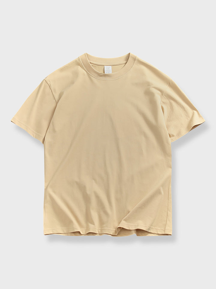 シンプルな無地の230g純綿リブ編みクルーネックTシャツ。快適性と耐久性を兼ね備えたデザイン。