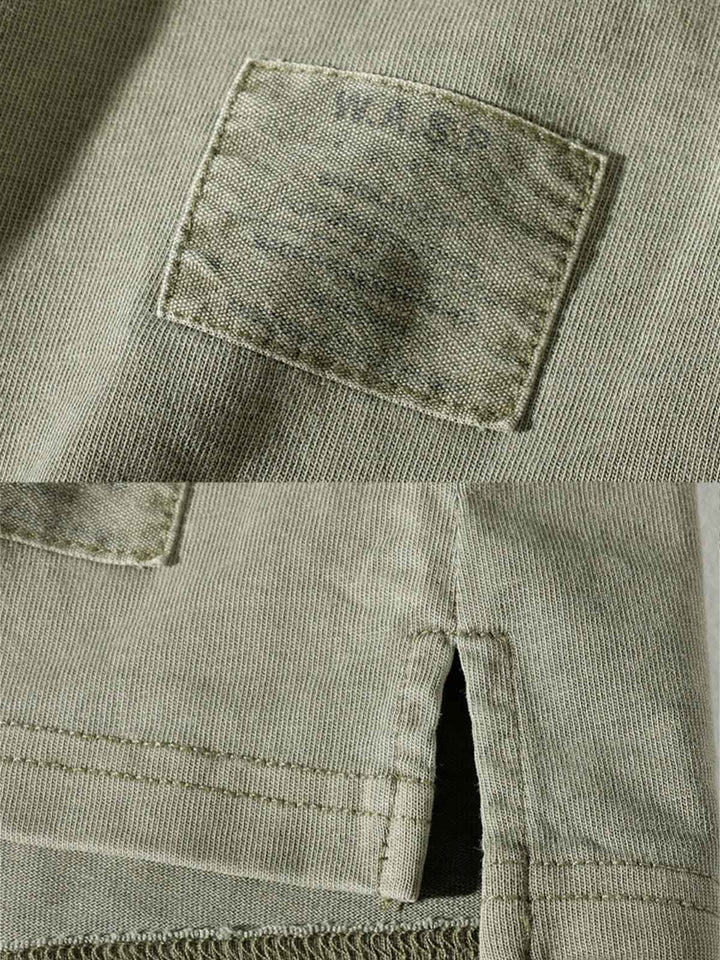 ヴィンテージ風ヘビーウォッシュ純綿クルーネック半袖Tシャツの生地の詳細