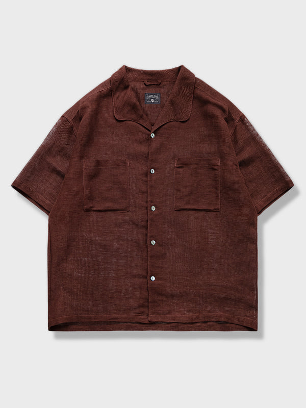 Parolibreの1960年代イタリア風キューバカラー半袖シャツ、リネン76%とコットン24%の軽量素材、白背景