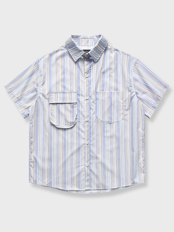PARDON｜ ストライプ柄　フラップポケット付き半袖シャツ