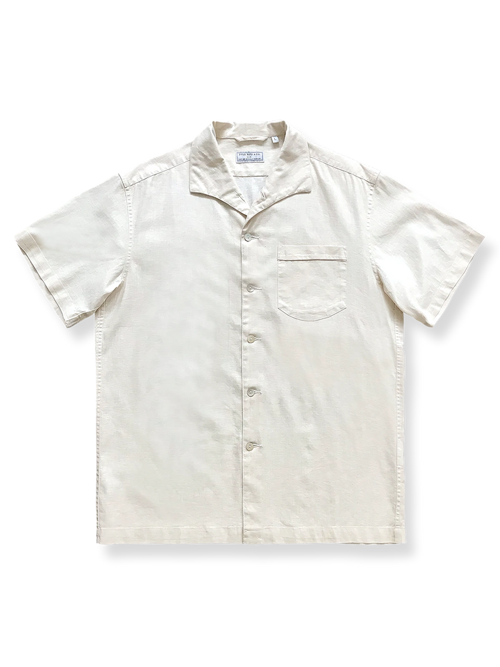 クリームホワイトのリネンハワイアンシャツ全体図