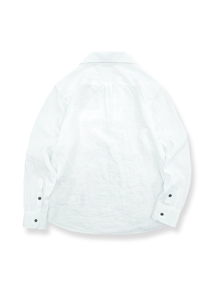 長袖砂洗いリネンプルオーバーシャツの正面画像