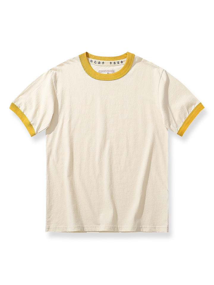 レトロカラー配色クルーネック半袖Tシャツ正面図