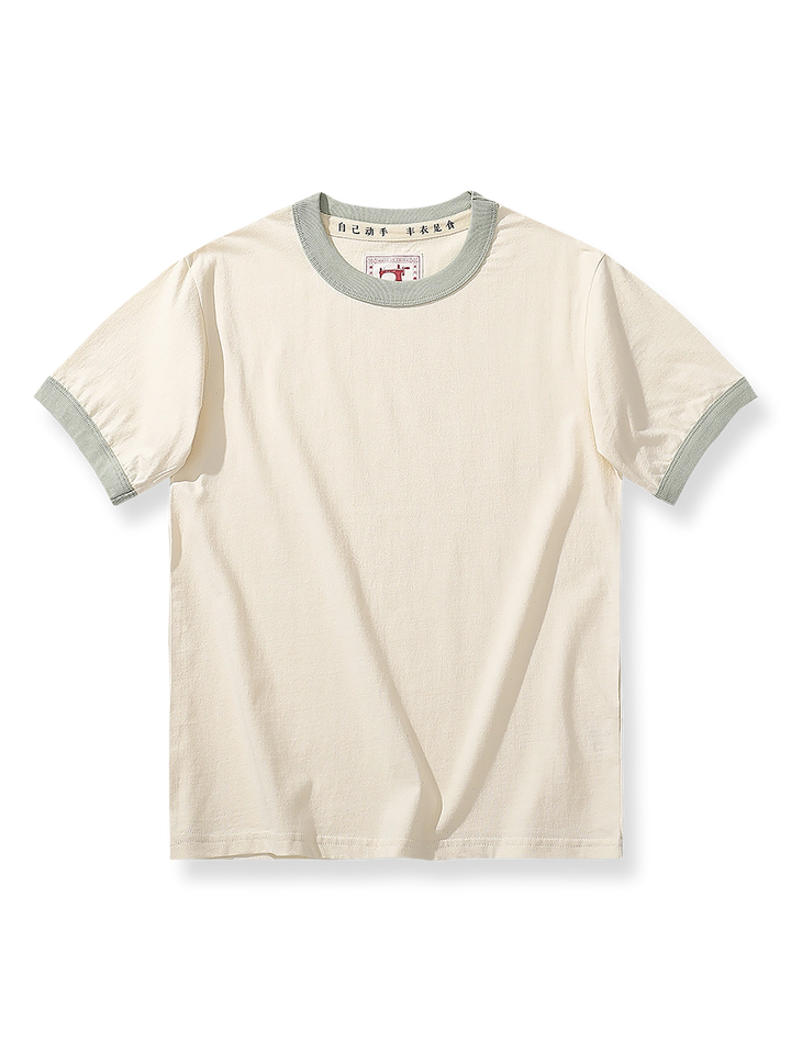 レトロカラー配色クルーネック半袖Tシャツ正面図