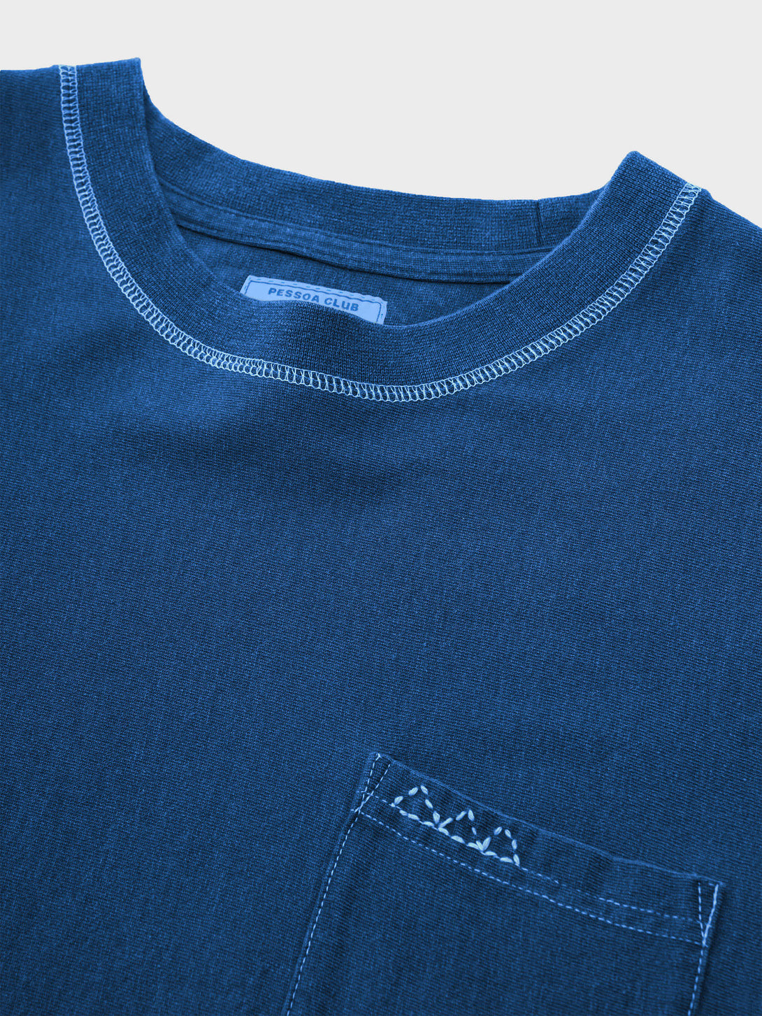藍染半袖Tシャツの三角刺子ポケット、ビンテージ感漂うステッチが特徴
